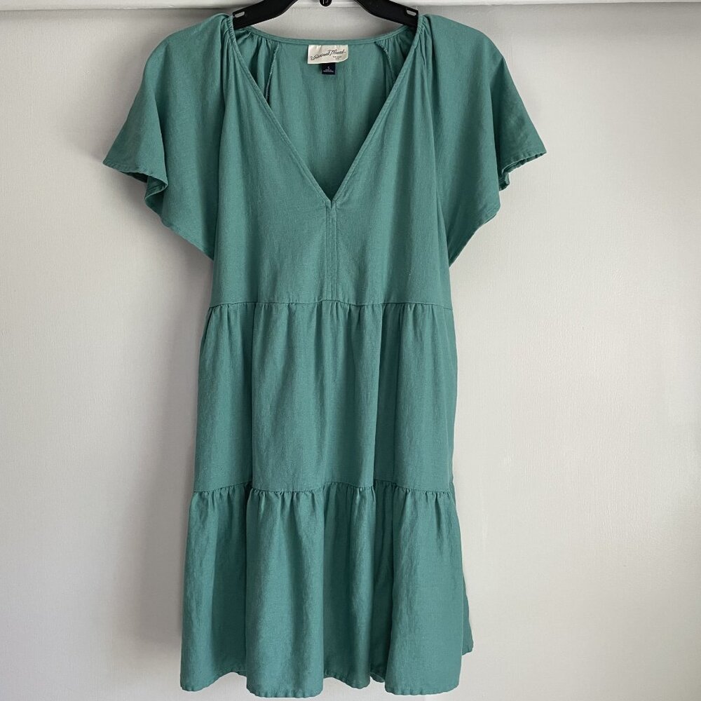 Women's Flutter Short Sleeve Mini Skater Dress S Green Linen Universal Thread - Picture 11 of 12